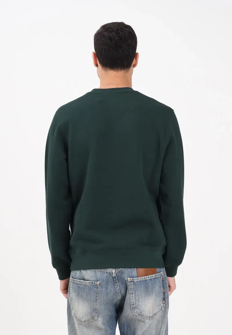 Felpa girocollo verde da uomo con patch logo miniatura 3