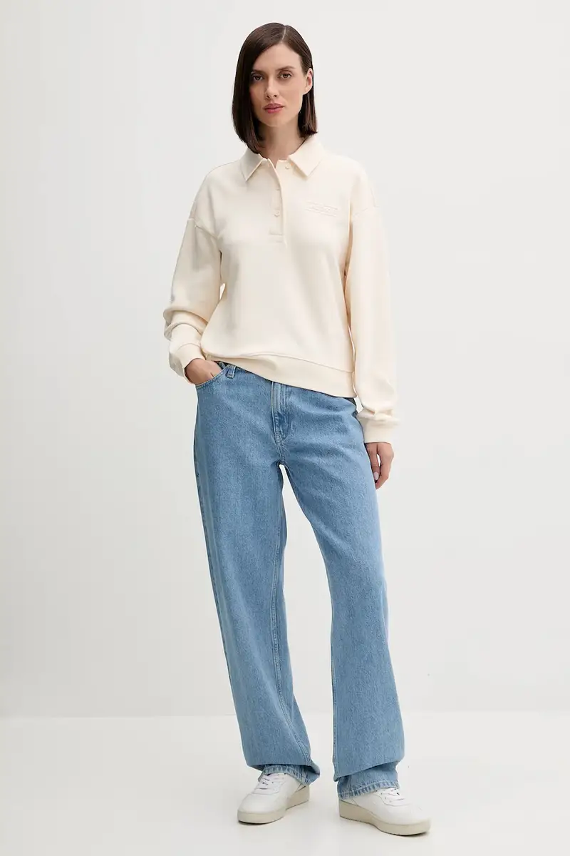 felpa in cotone colore beige SF0351 miniatura 2