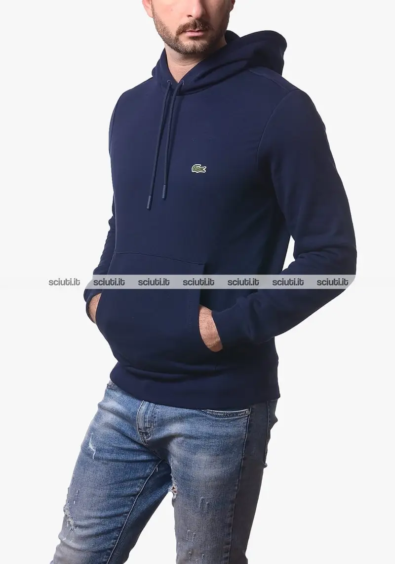 Felpa Lacoste uomo blu scuro con cappuccio