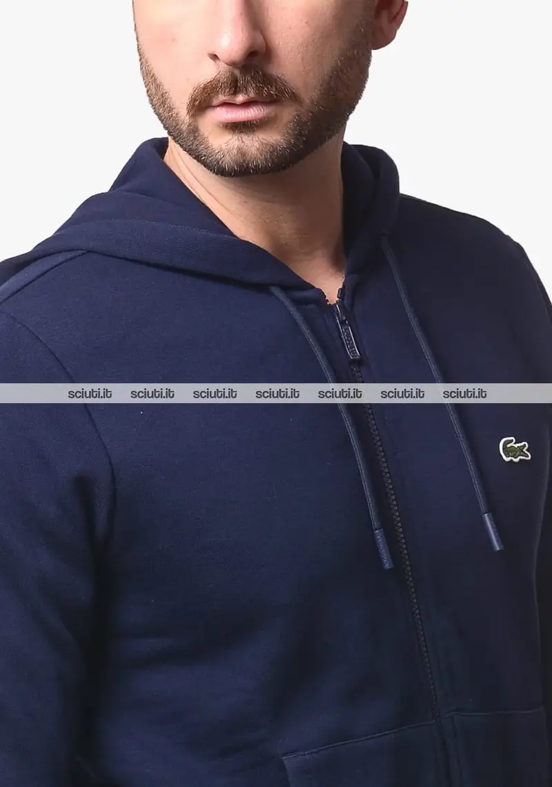 Felpa Lacoste uomo blu scuro full zip con cappuccio
