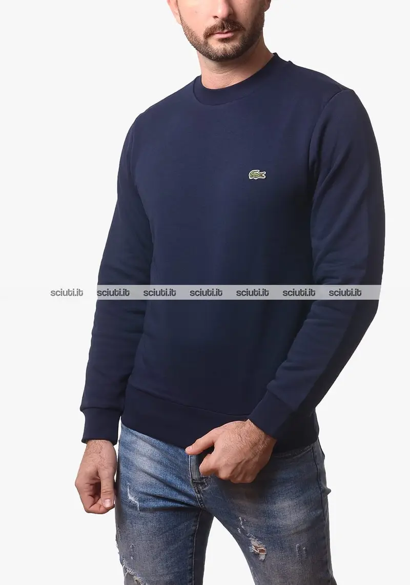 Felpa Lacoste uomo blu scuro girocollo