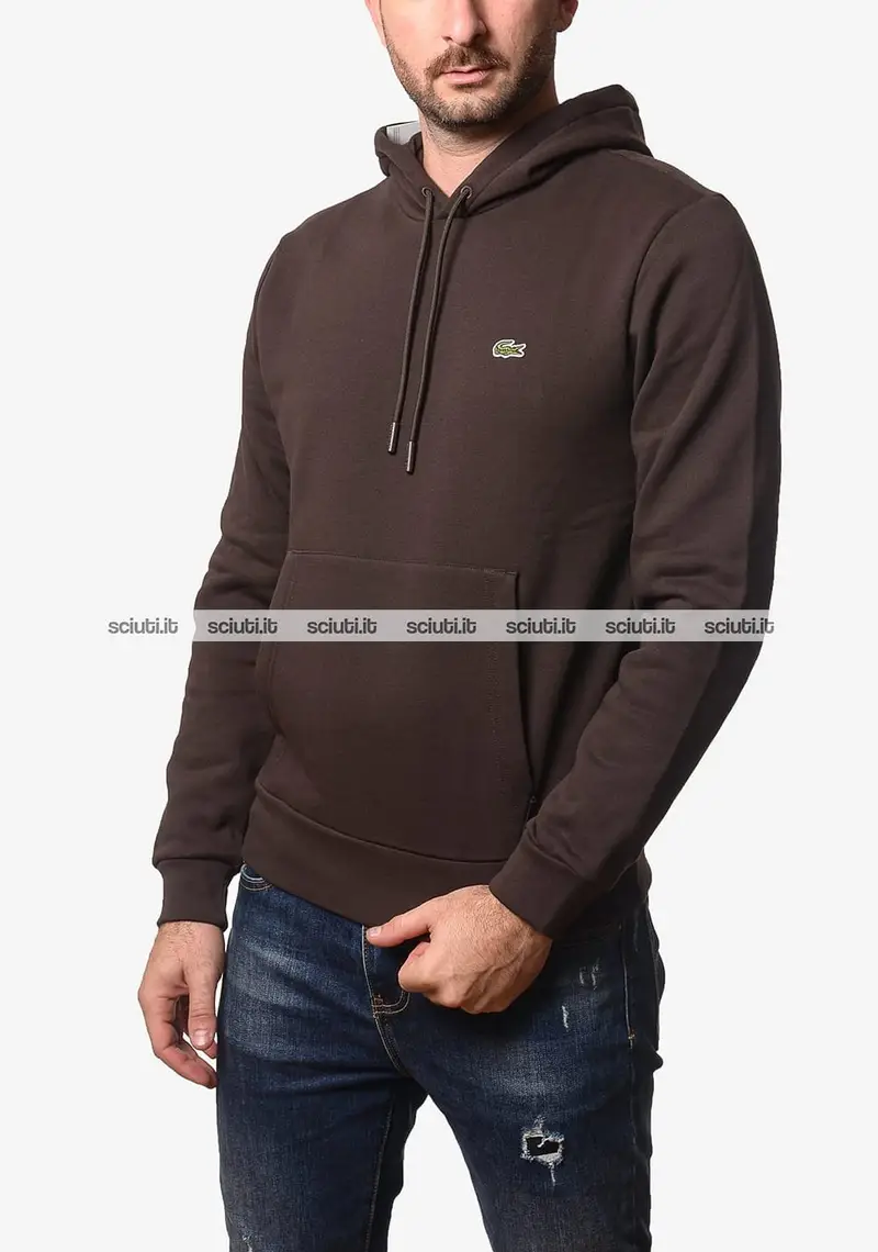 Felpa Lacoste uomo marrone scuro con cappuccio