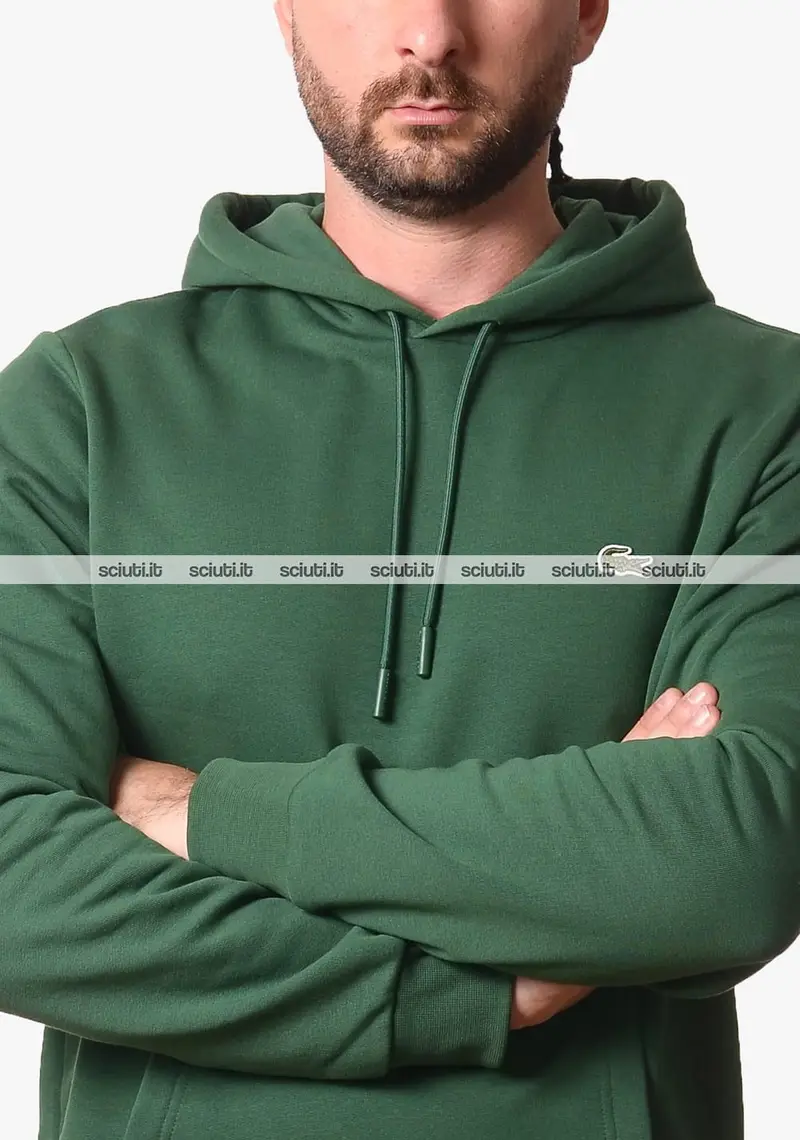 Felpa Lacoste uomo verde scuro con cappuccio