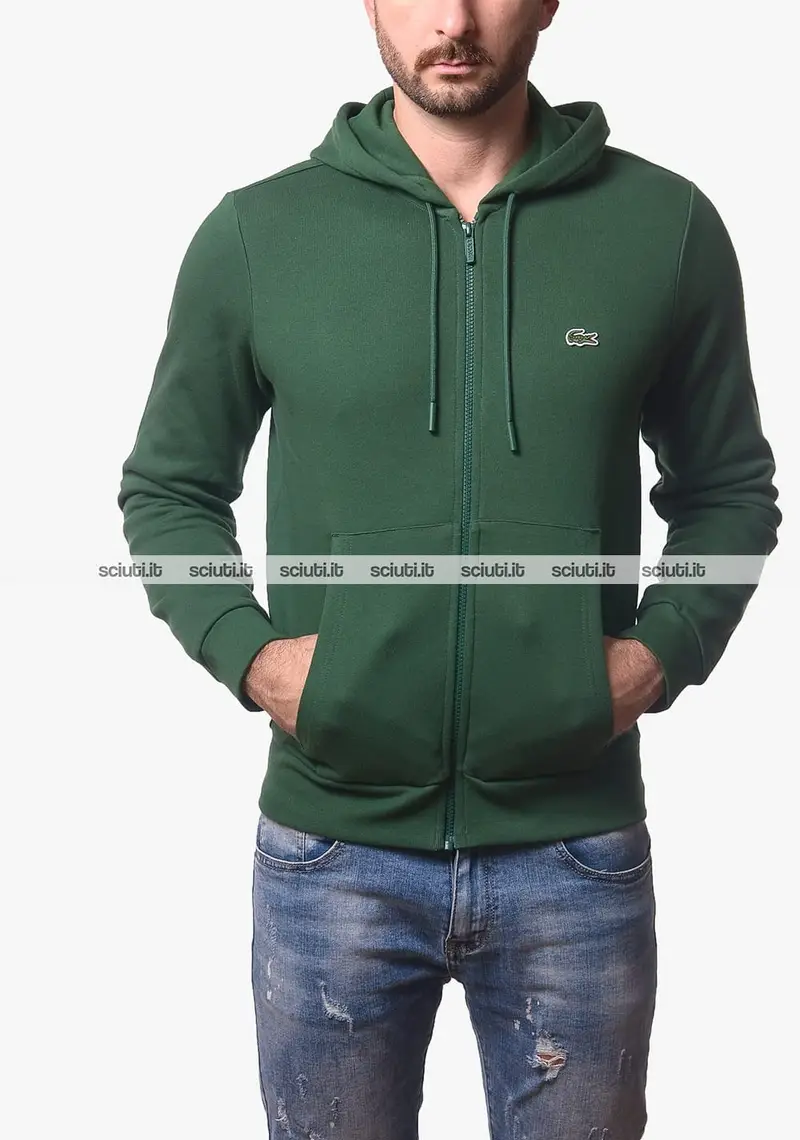 Felpa Lacoste uomo verde scuro full zip con cappuccio