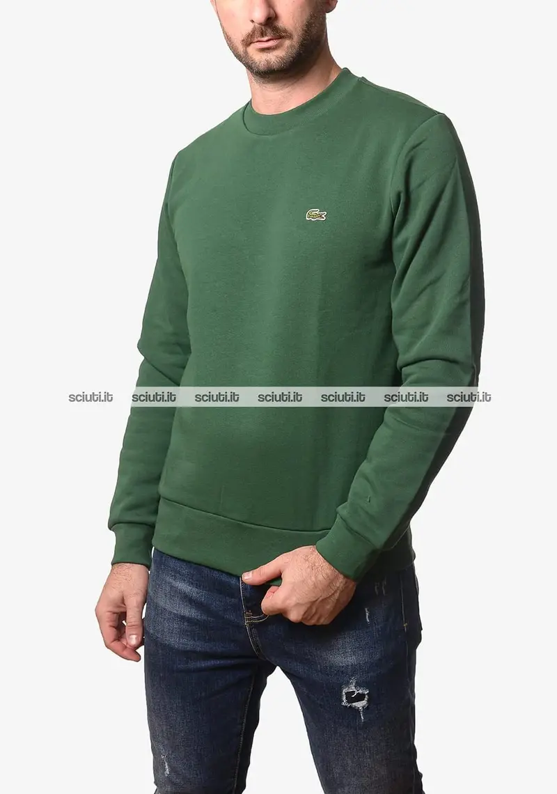 Felpa Lacoste uomo verde scuro girocollo