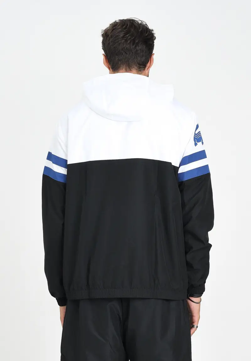 LACOSTE Giacca a vento nera, bianca e blu da uomo con logo miniatura 2