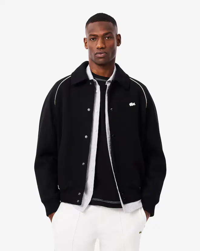 Giacca varsity nera con marchio in lana