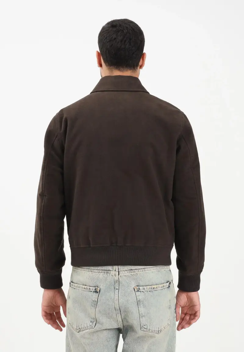 Giubbotto scamosciato marrone da uomo miniatura 3