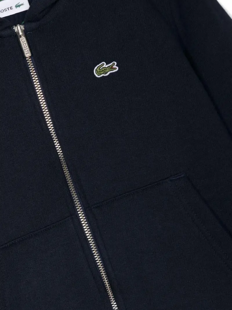 Felpa blu con zip e logo ricamo miniatura 3