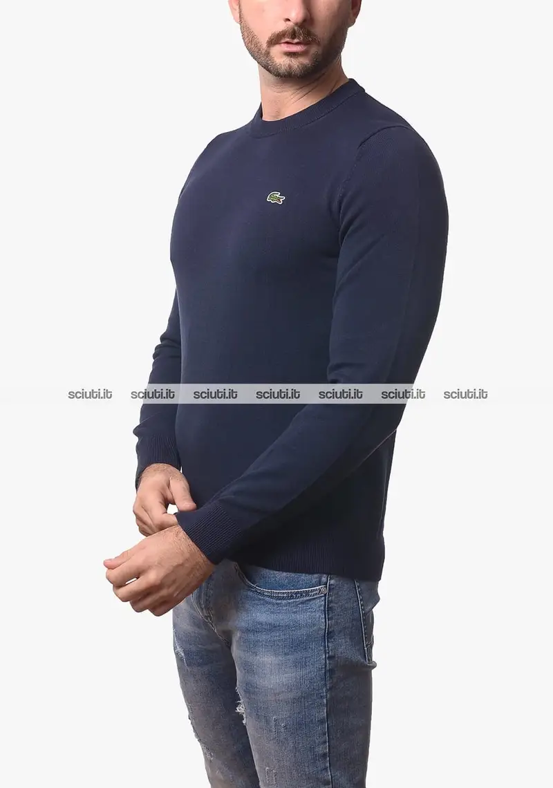 Maglia Lacoste uomo blu scuro girocollo in misto cotone
