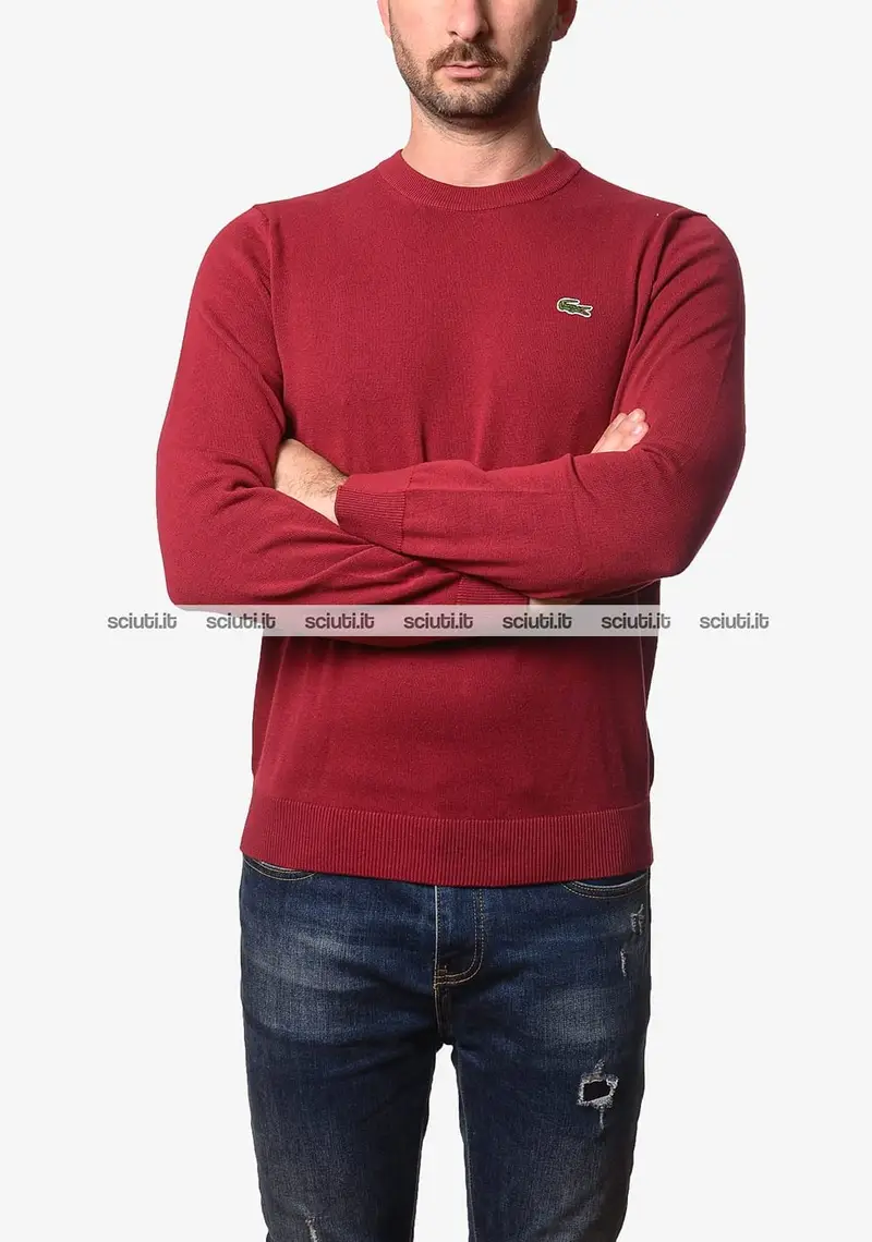 Maglia Lacoste uomo bordeaux girocollo in misto cotone