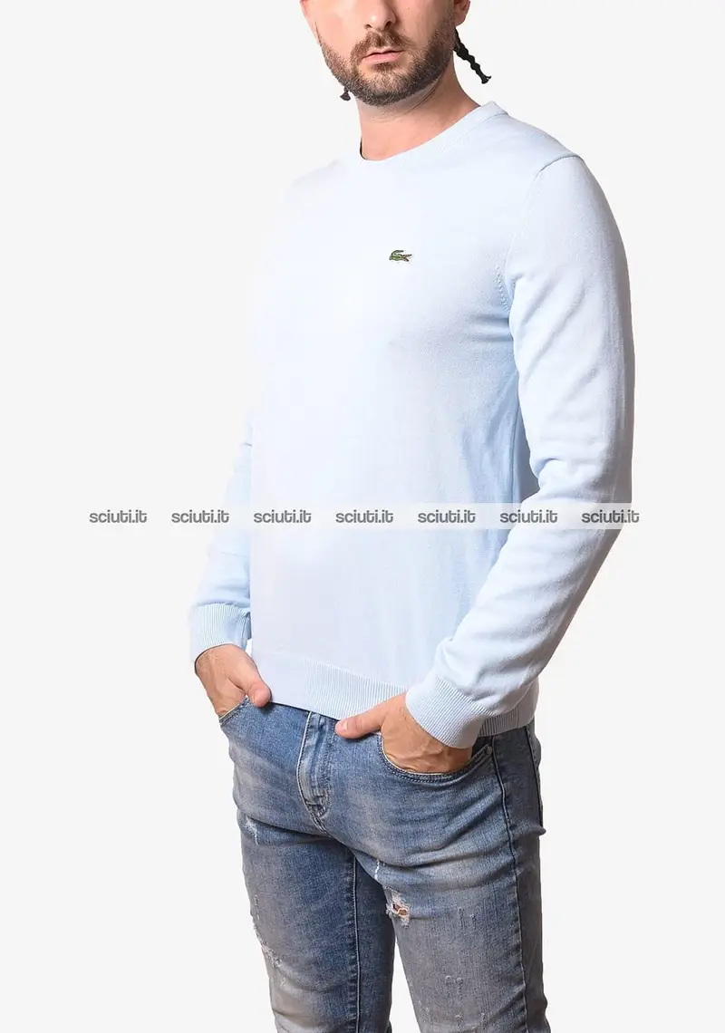 Maglia Lacoste uomo celeste chiaro girocollo in misto cotone
