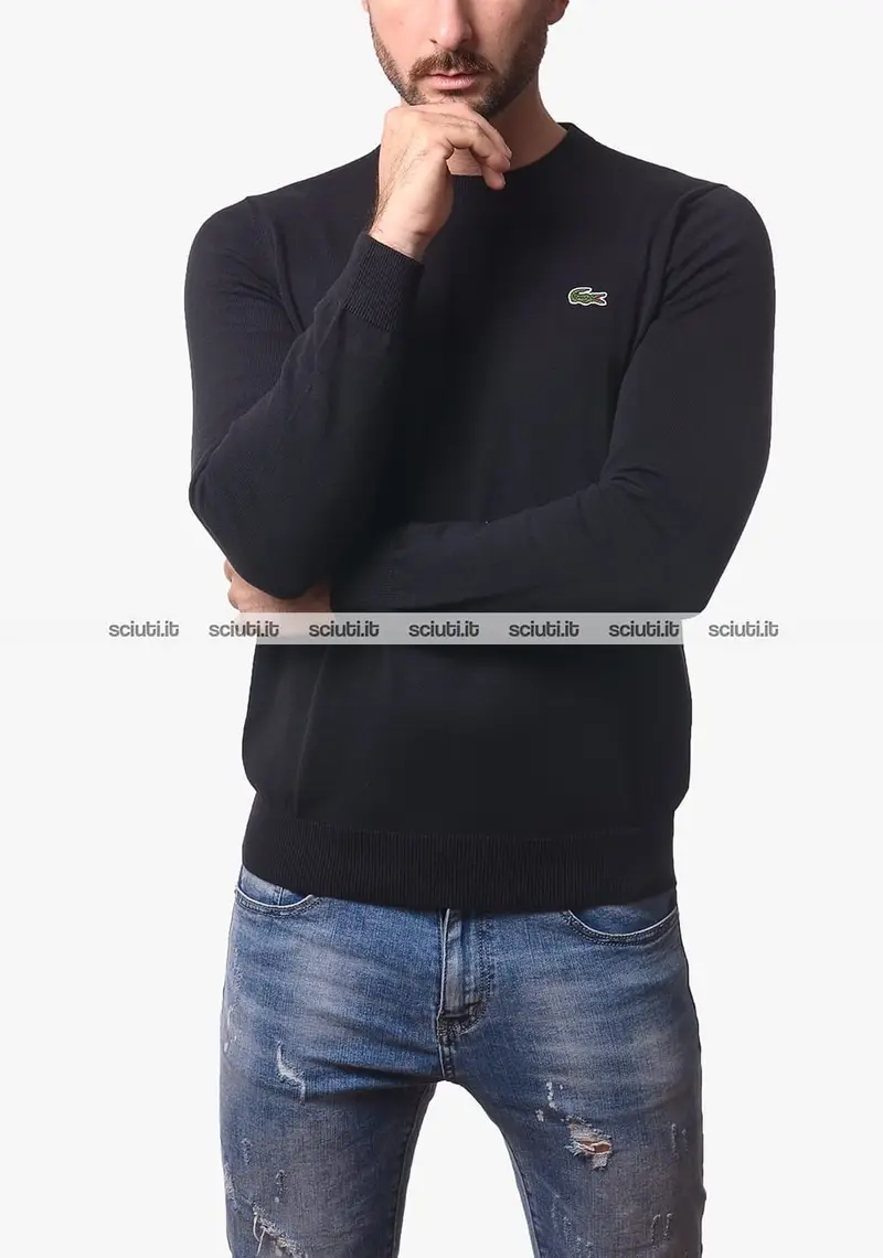 Maglia Lacoste uomo nera girocollo in misto cotone