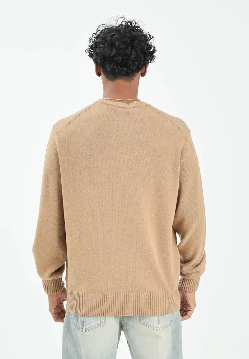 Maglioncino girocollo beige da uomo miniatura 3