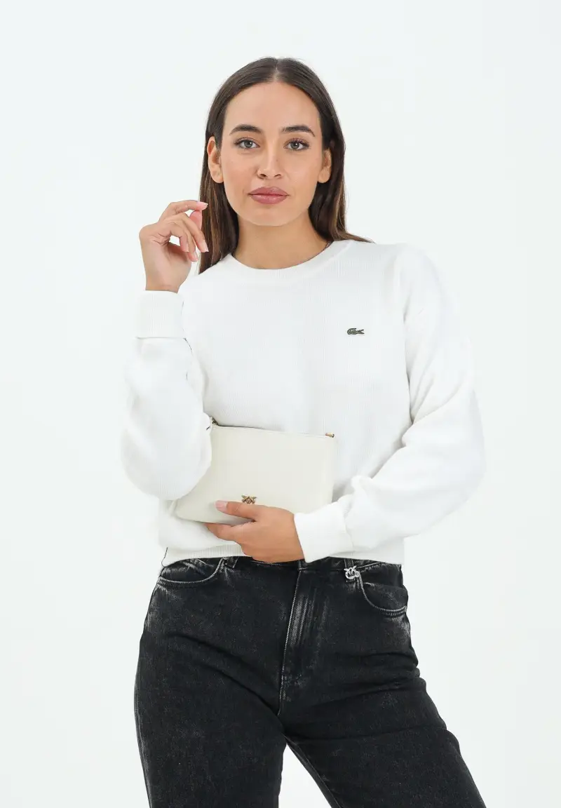 Maglioncino girocollo bianco da donna con logo miniatura 2