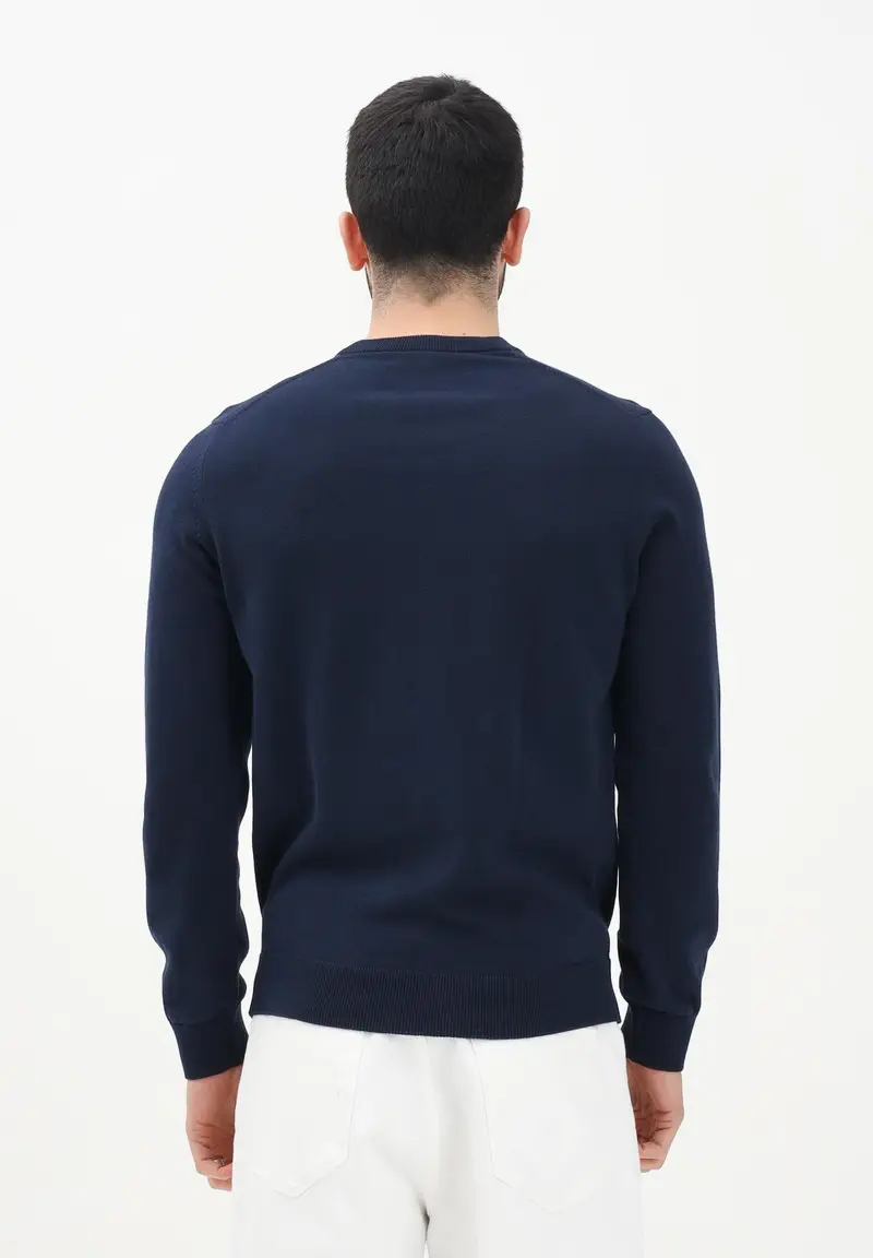 LACOSTE Maglioncino girocollo blu da uomo con patch logo miniatura 2