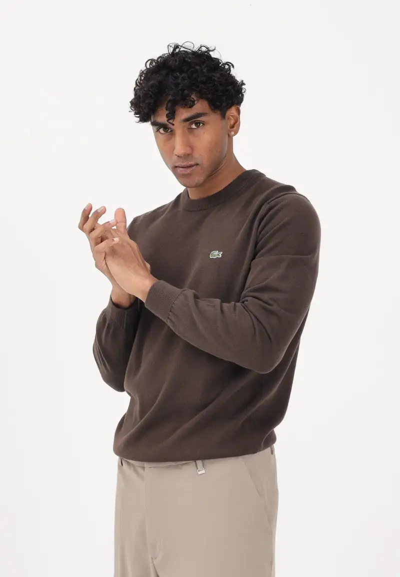 Maglioncino girocollo marrone da uomo miniatura 2