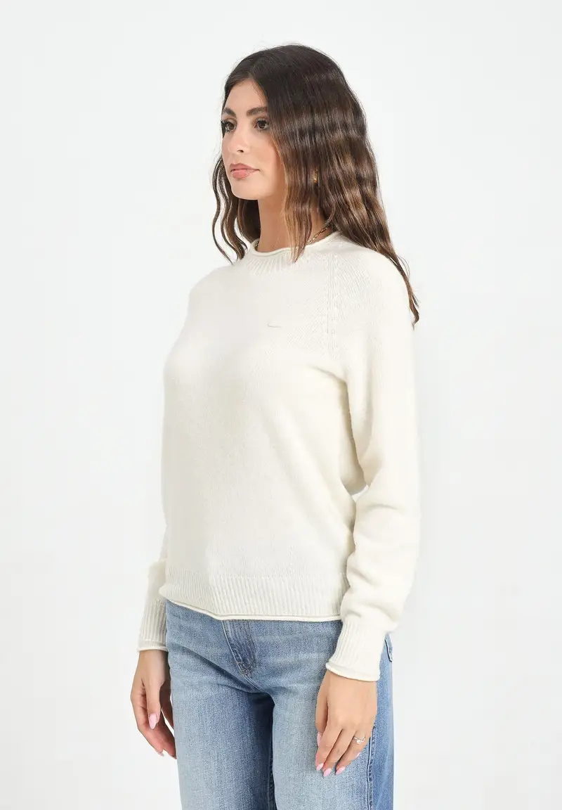 LACOSTE Maglioncino girocollo panna da donna in lana cardata 3D