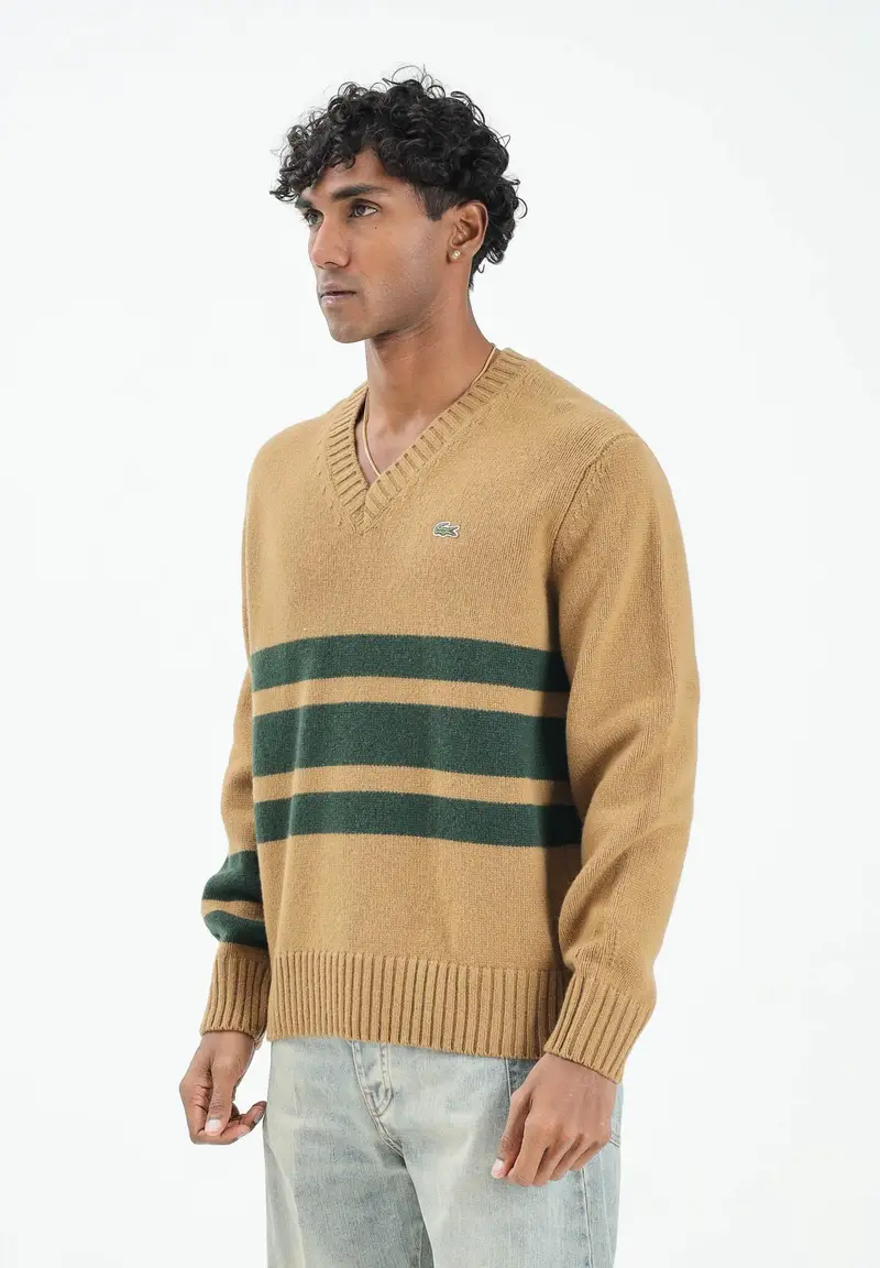 Maglioncino scollo a V cammello da uomo