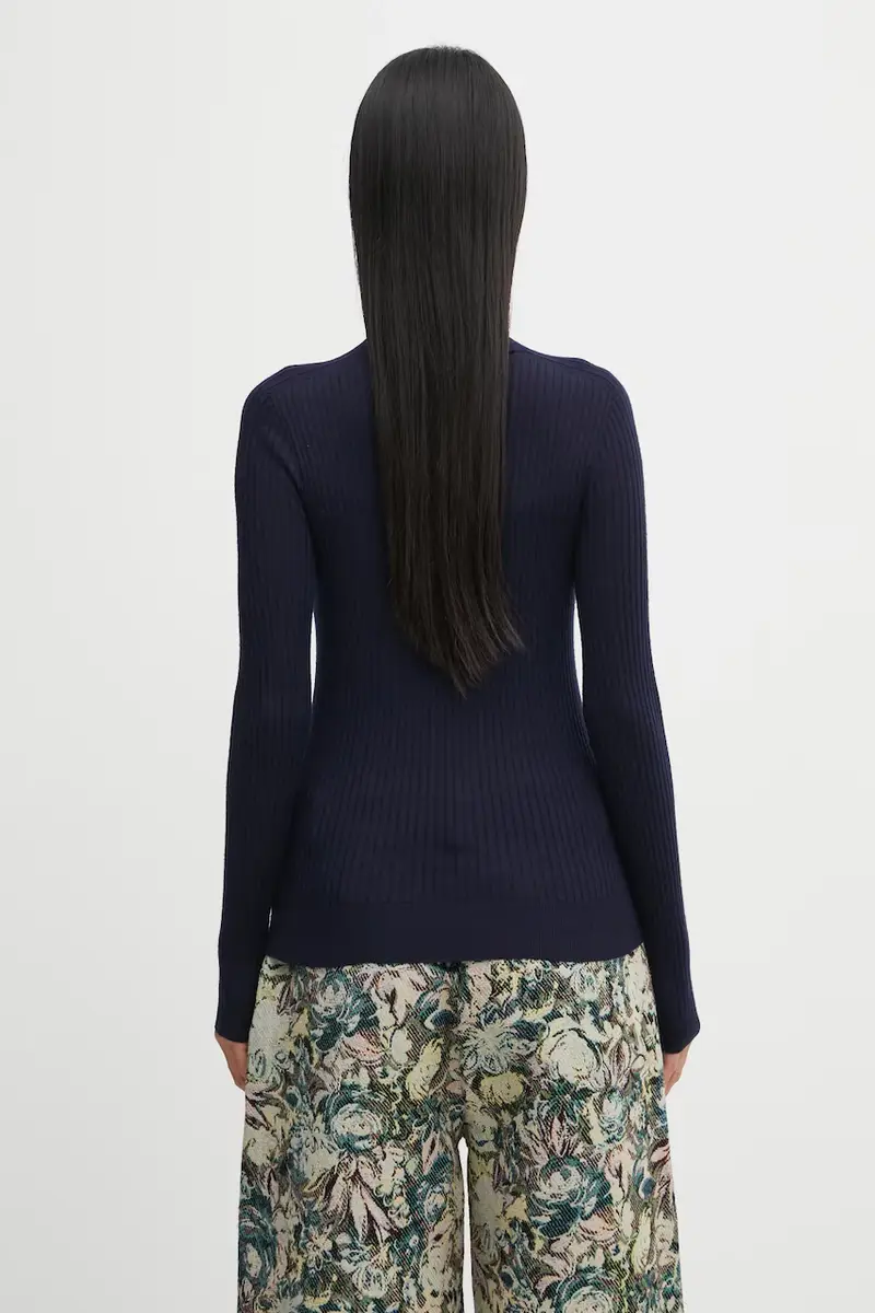 maglione in lana donna colore verde AF4189 Blu navy miniatura 3