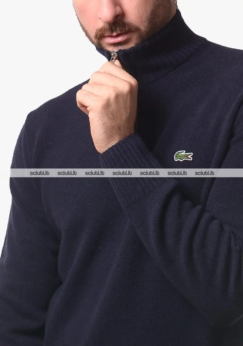Maglione Lacoste uomo blu scuro collo alto mezza zip