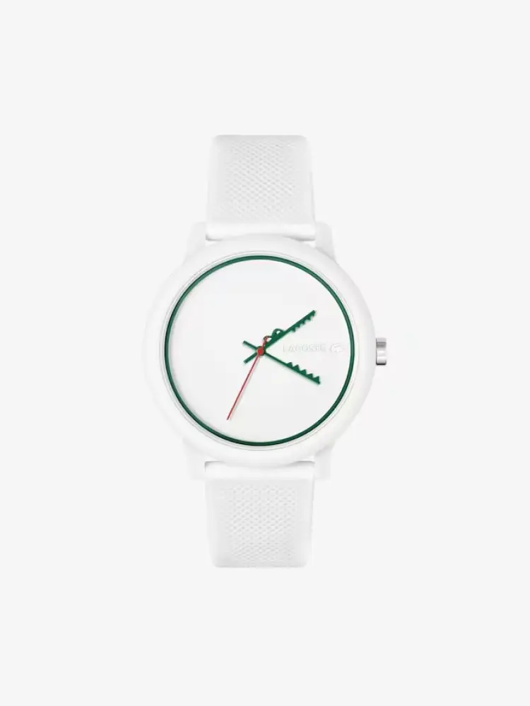 orologio a 3 lancette in silicone con coccodrillo lacoste.12.12 bianco