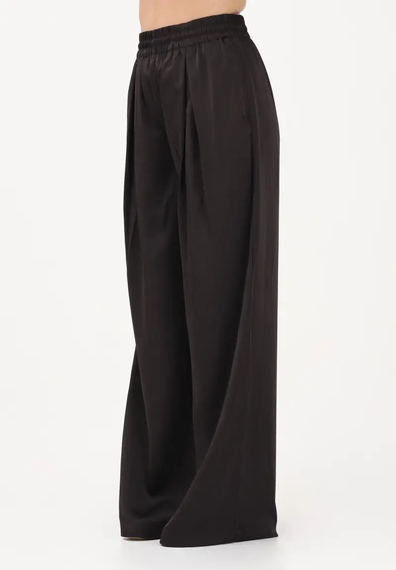 Pantalone marrone da donna in raso elasticizzato