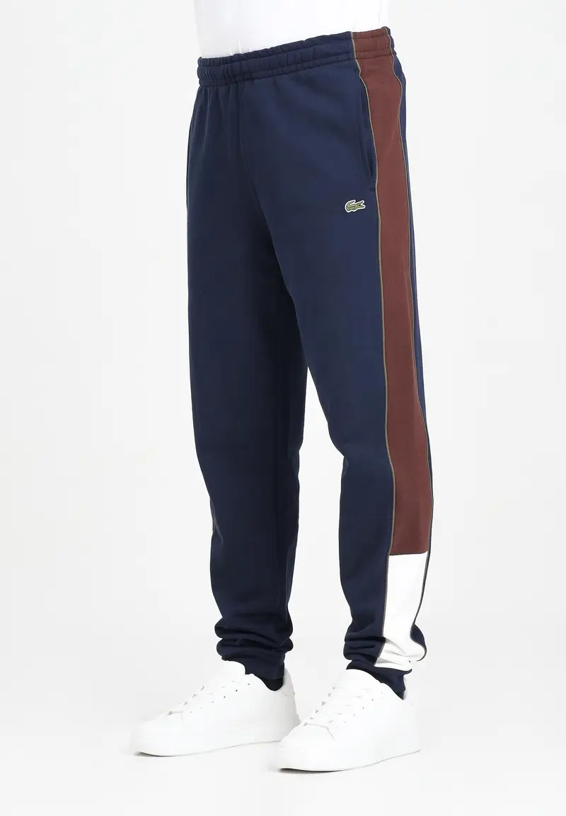 Pantalone sportivo blu da uomo con motivo color block