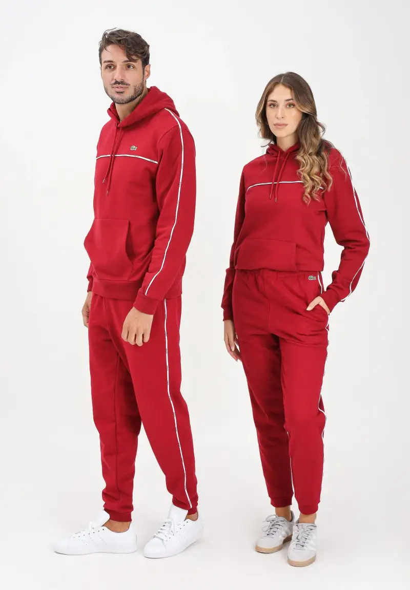 Pantalone sportivo bordeaux per uomo e donna con bande logate miniatura 2