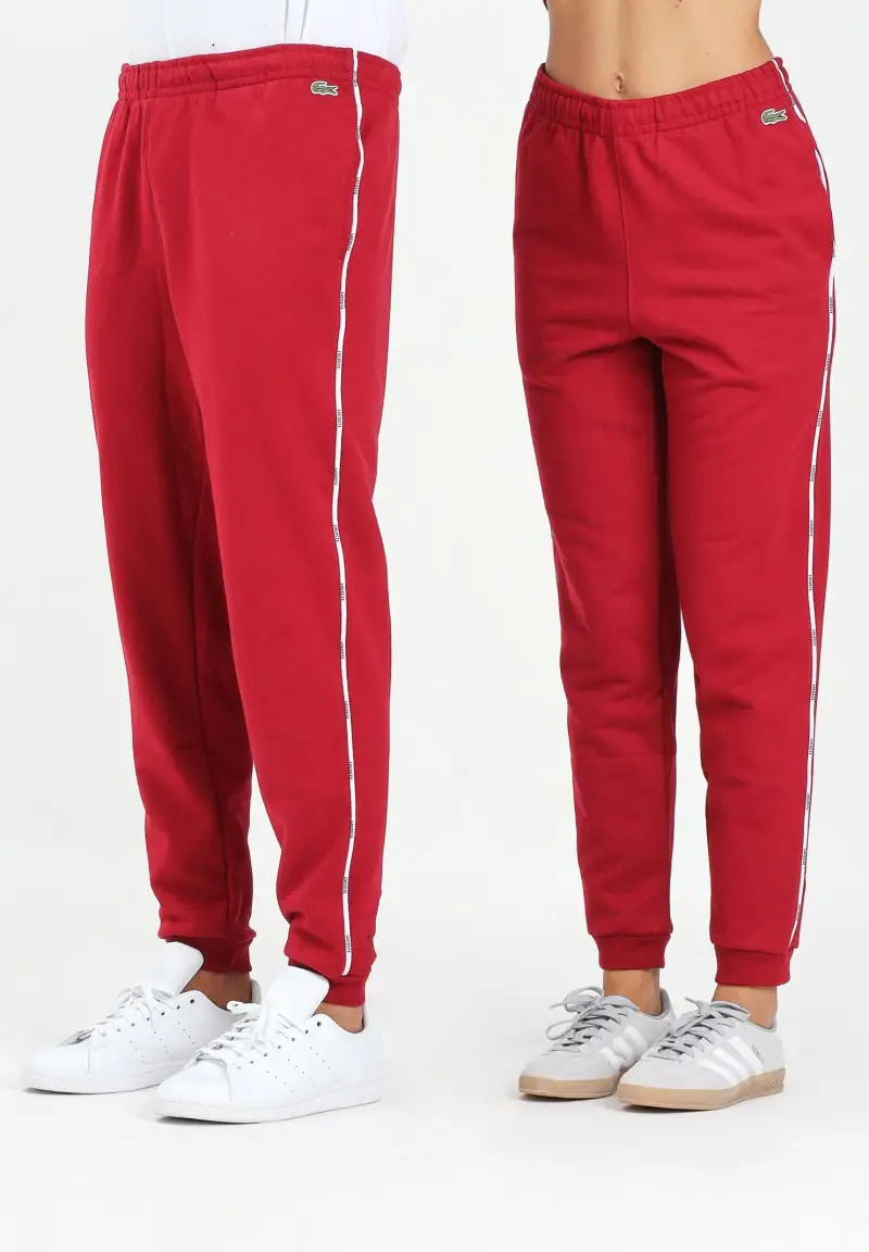 Pantalone sportivo bordeaux per uomo e donna con bande logate