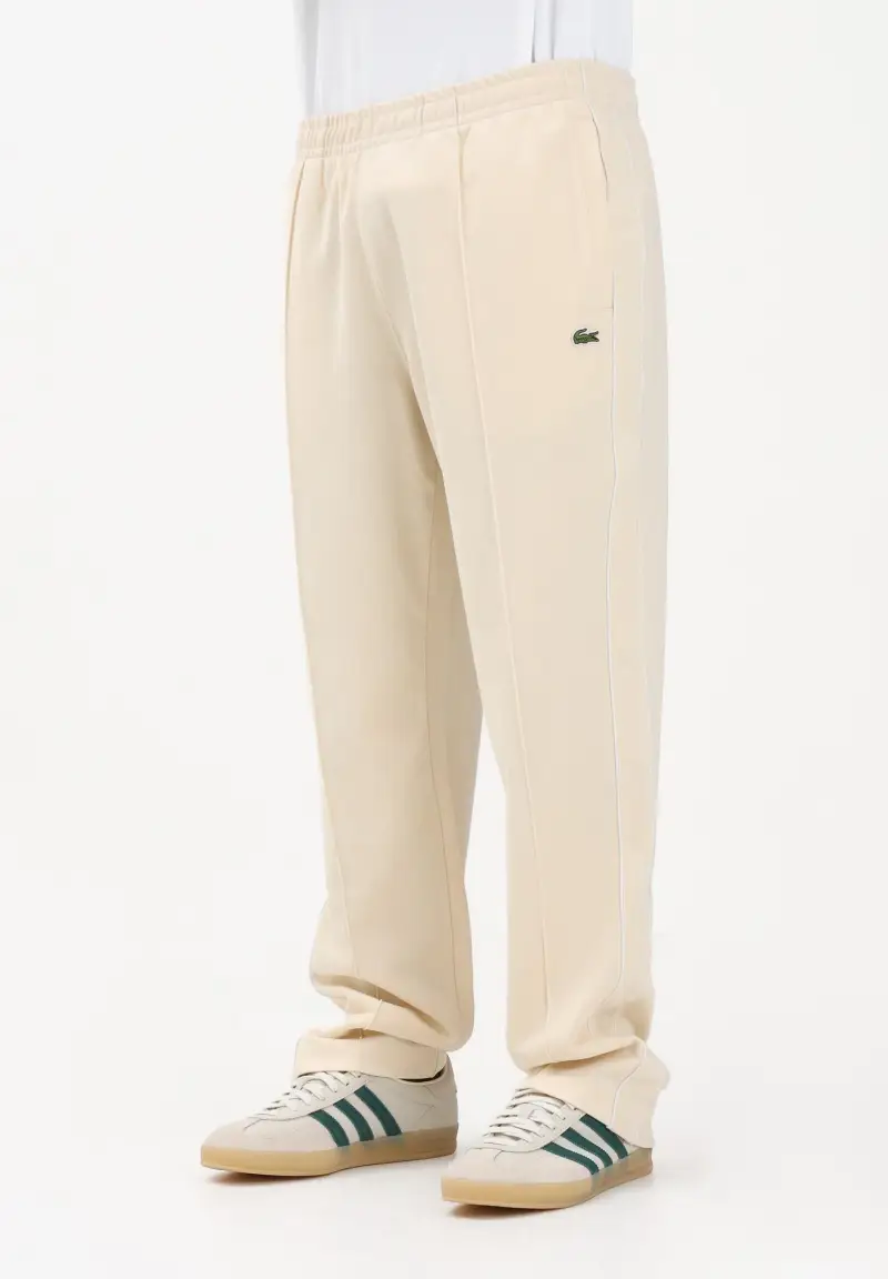 Pantalone sportivo crema da uomo in piqué con bordo