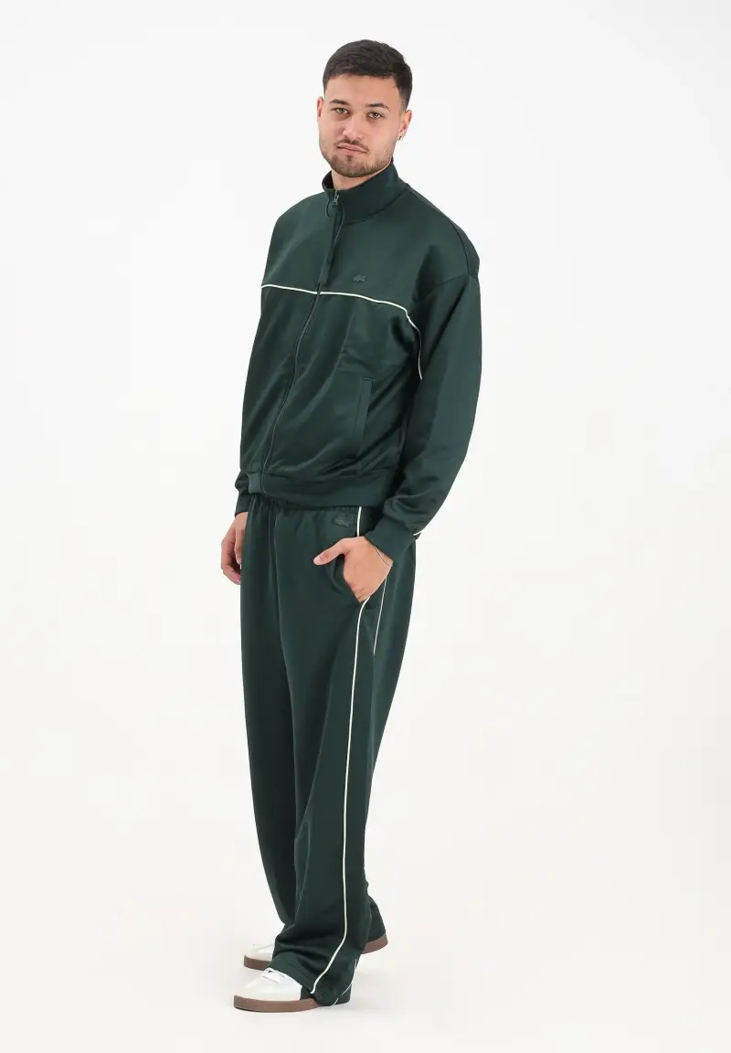 Pantalone sportivo verde da uomo in raso loose fit miniatura 2