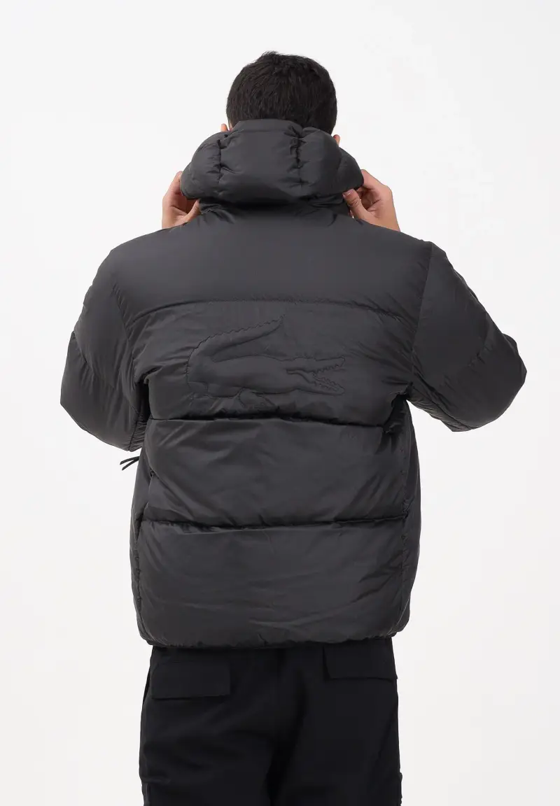 Piumino nero da uomo con ricamo coccodrillo sul retro miniatura 2