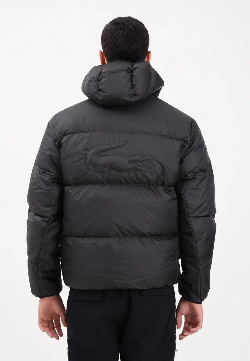 Piumino nero da uomo con ricamo coccodrillo sul retro miniatura 3