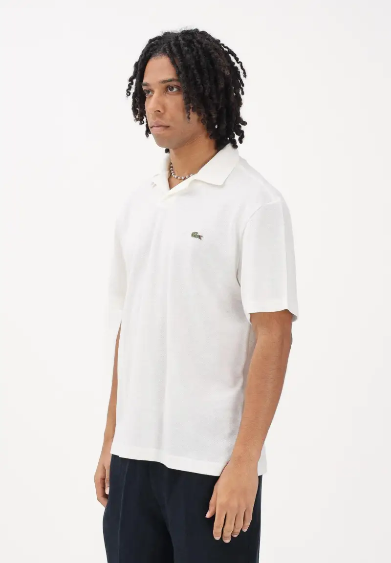 Polo a manica corta bianca da uomo in cotone-lino