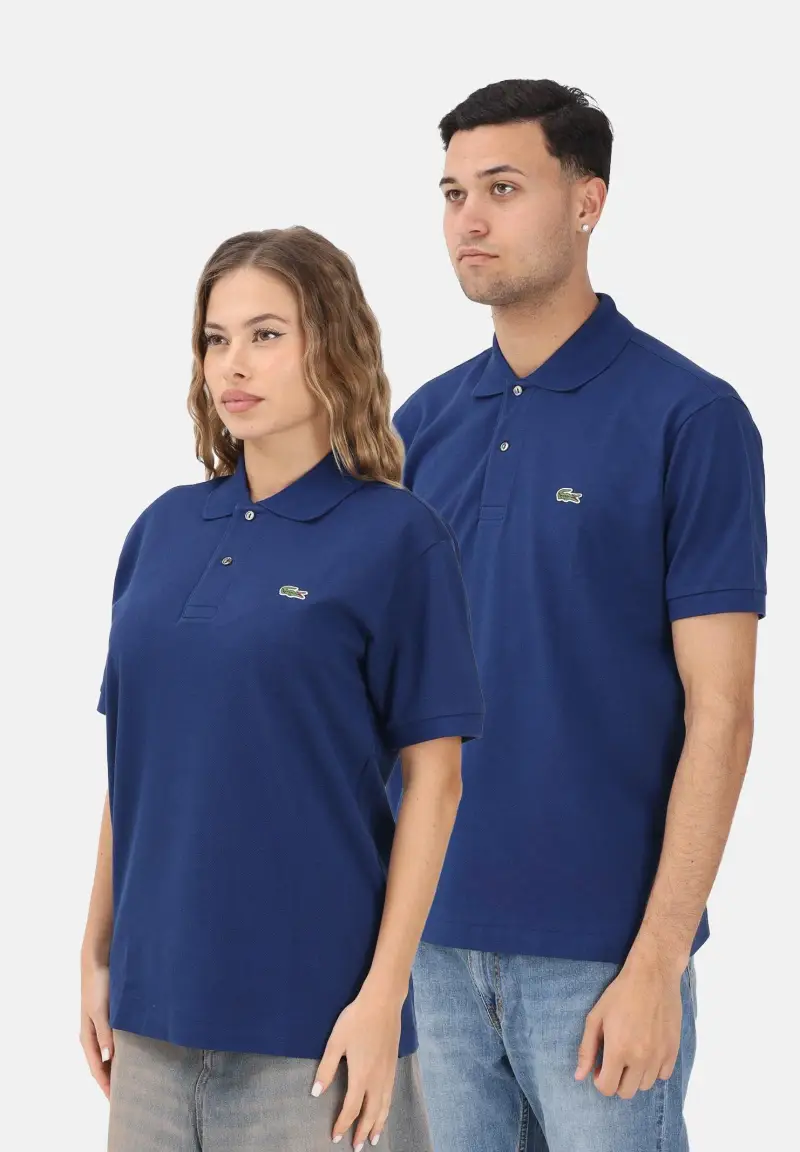 Polo a manica corta blu per uomo e donna con patch logo