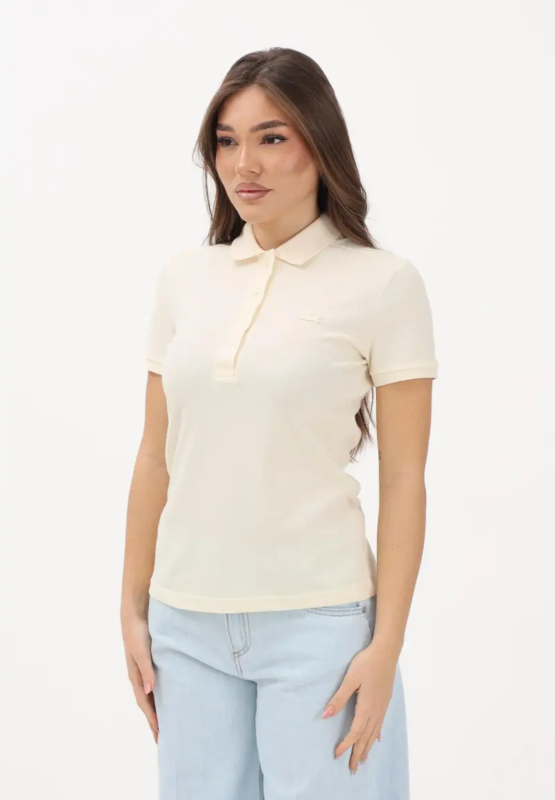 Polo a manica corta panna da donna con logo