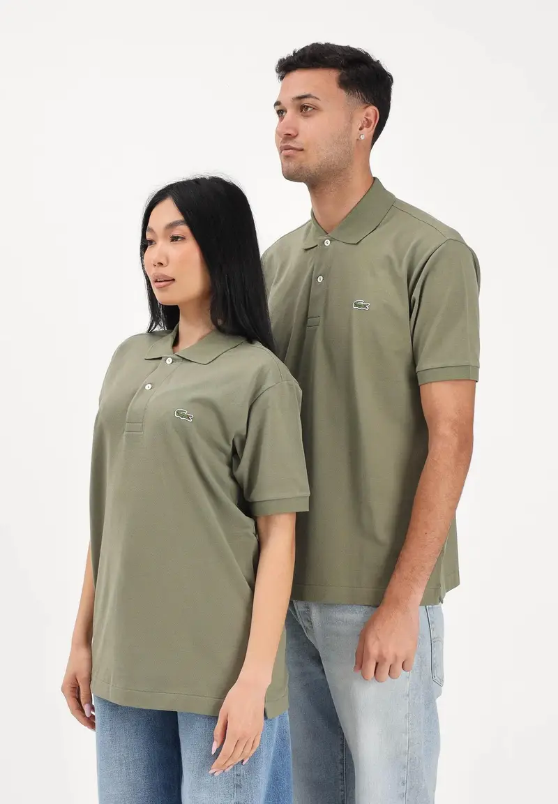 Polo a manica corta verde mimetico per uomo e donna con patch logo coccodirllo