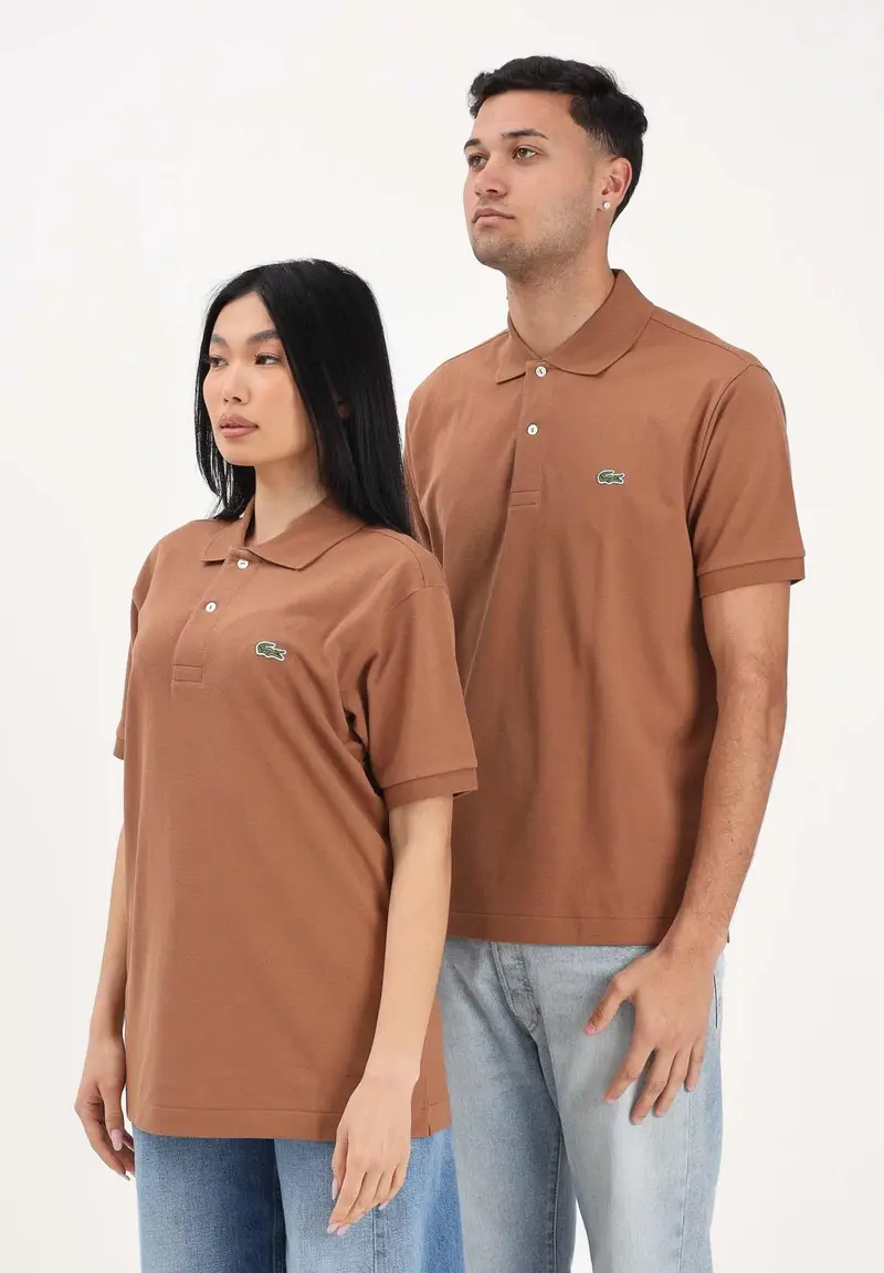 Polo cuoio per uomo e donna con patch logo coccodirllo