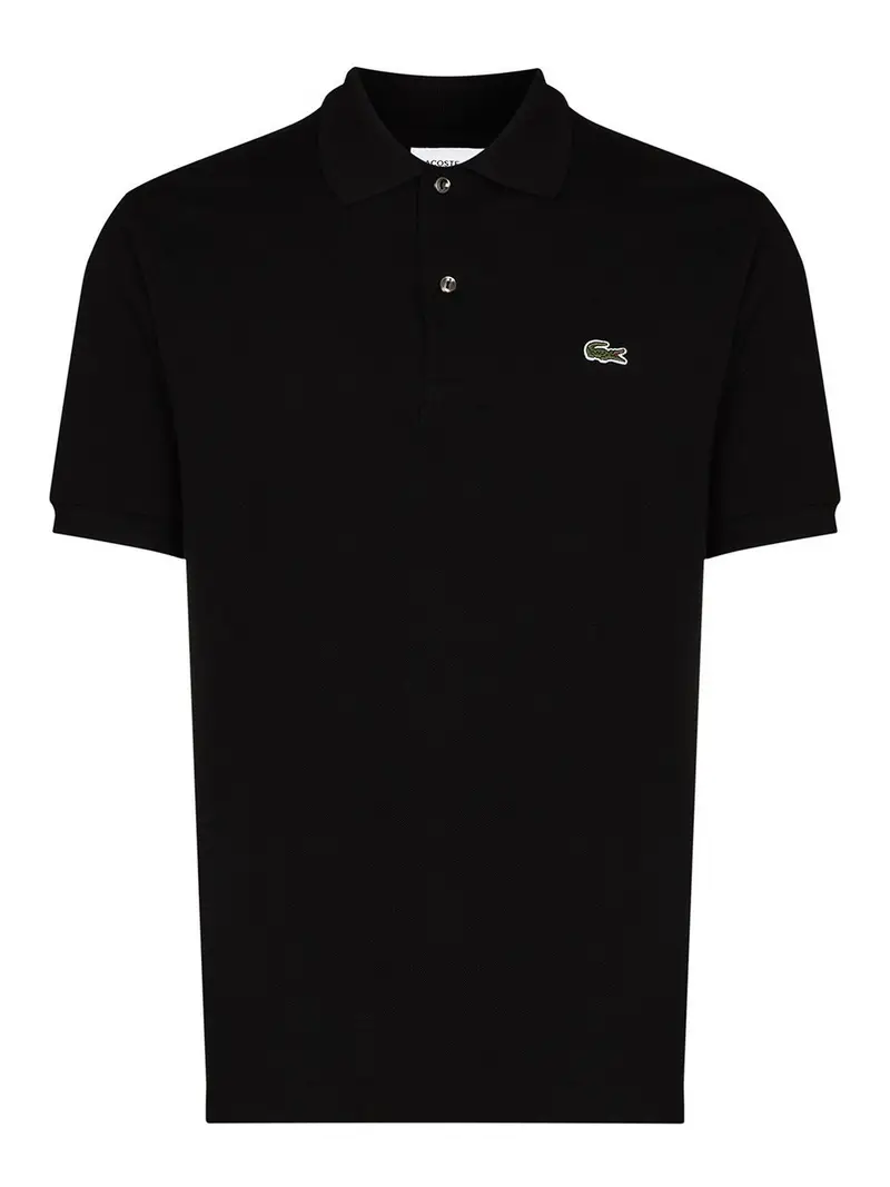 Polo nera in cotone con patch logo Nero