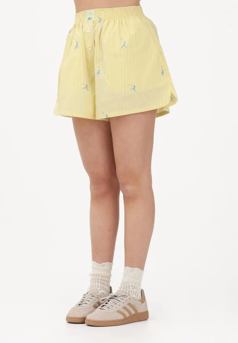 Shorts giallo da donna in popeline di cotone jacquard