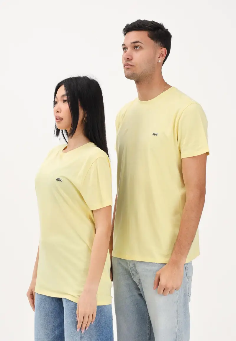 T-shirt a manica corta gialla per uomo e donna con patch logo