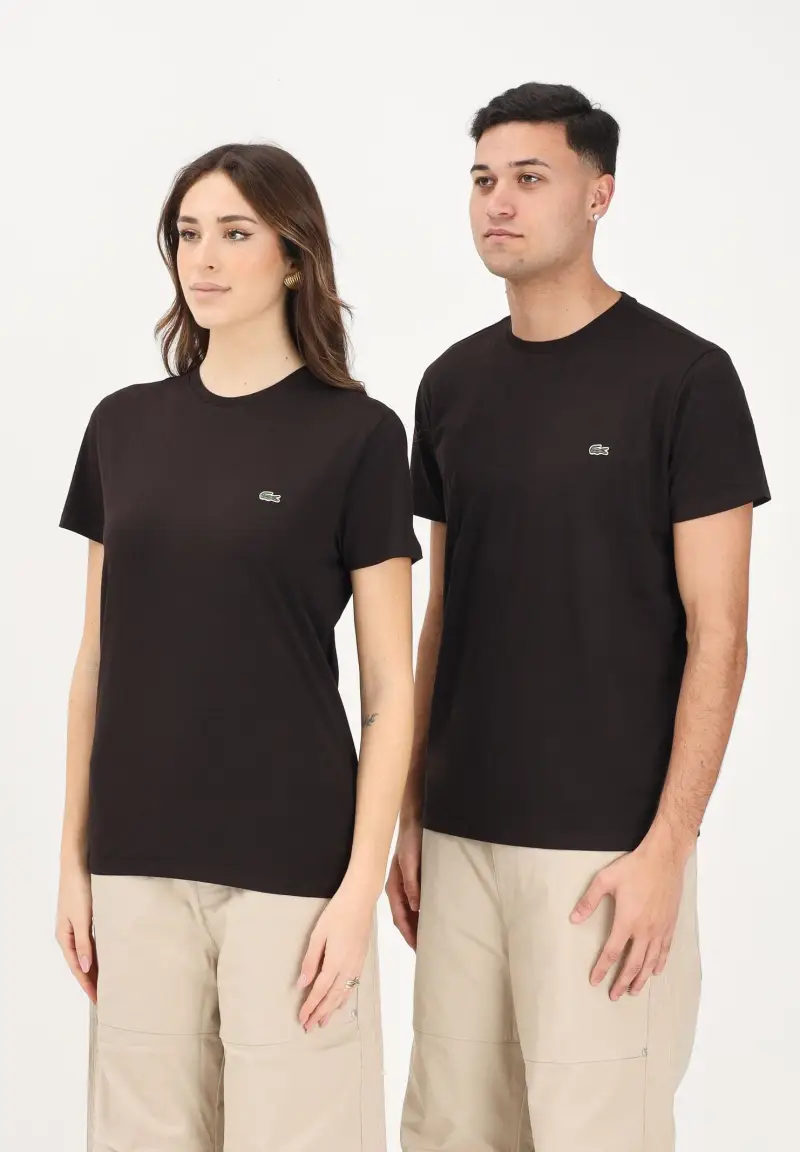 T-shirt a manica corta marrone per uomo e donna con patch logo