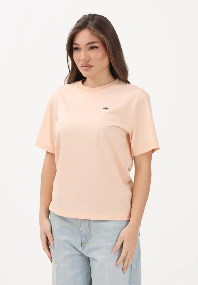 T-shirt a manica corta rosa pesca da donna con patch logo