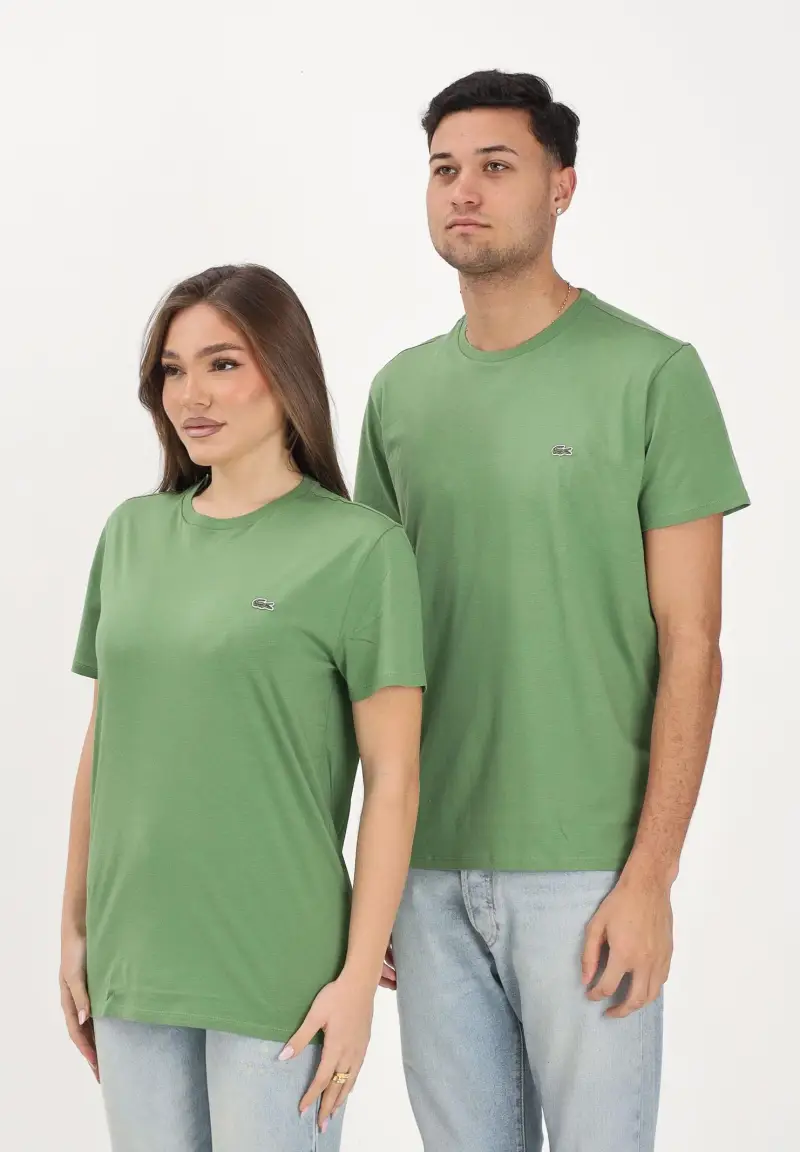 T-shirt a manica corta verde prato per uomo e donna con patch logo