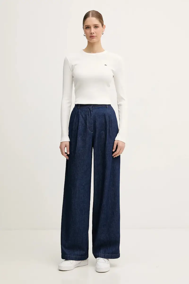 top a maniche lunghe in cotone colore bianco Beige miniatura 2