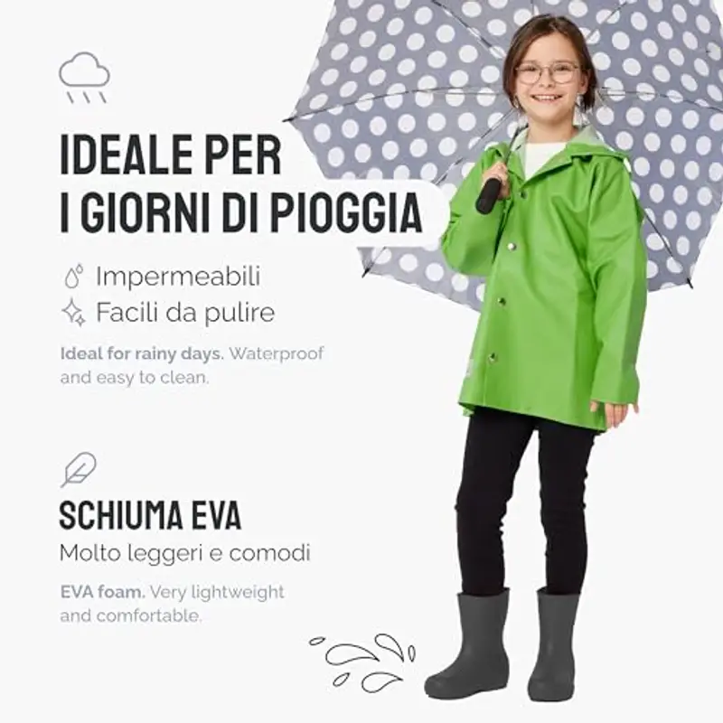 Ladeheid Stivali pioggia bambino e Bambina in EVA Stivaletti Pioggia per bambini in gomma e resistenti LA-CA-10 (Carbone, 30/31 EU) miniatura 3