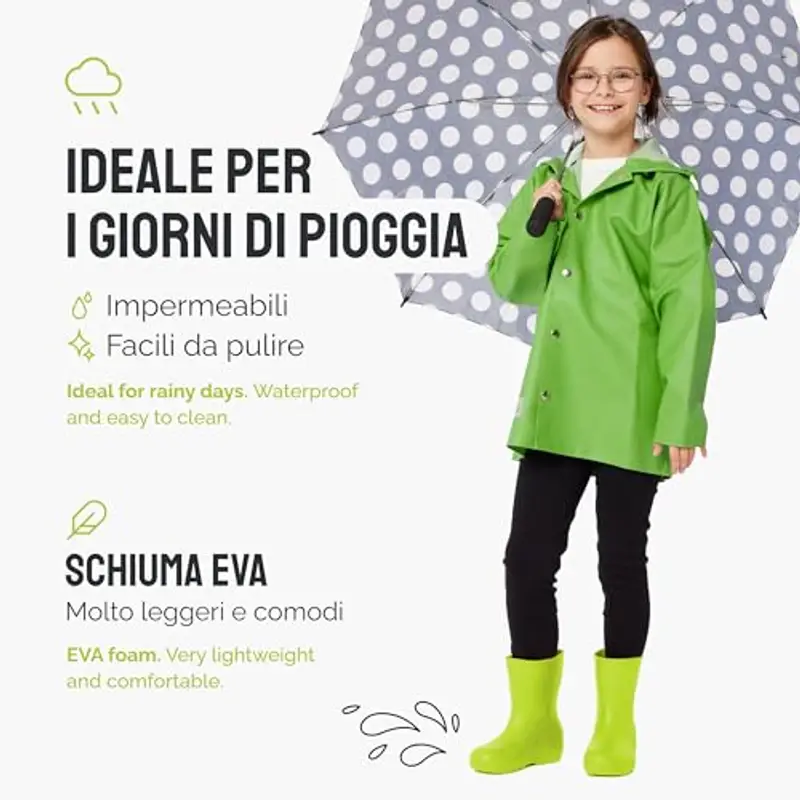 Ladeheid Stivali pioggia bambino e Bambina in EVA Stivaletti Pioggia per bambini in gomma e resistenti LA-CA-10 (Lime, 32/33 EU) miniatura 3