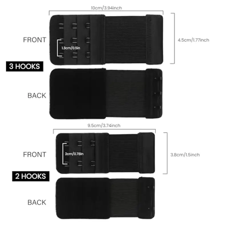 Lafefe Estensore per Reggiseno 6 Pezzi, Allunga Reggiseno 2 Ganci, 3 Ganci, Prolunga per Reggiseno Morbido Ed Elastico, Adatto per biancheria intima Nero miniatura 2