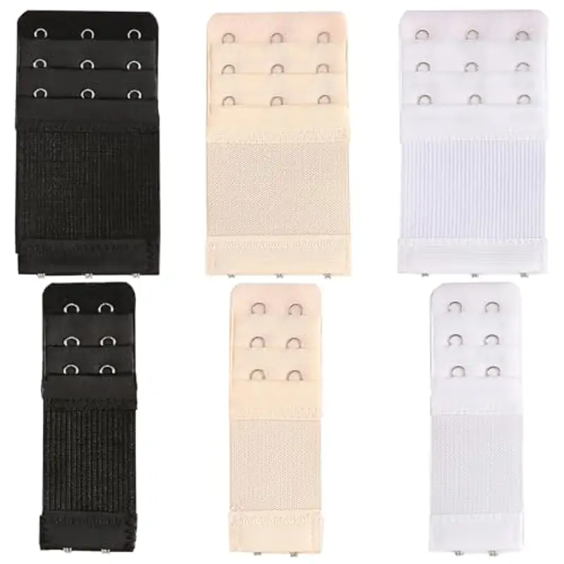 Lafefe Estensore per Reggiseno 6 Pezzi, Allunga Reggiseno 2 Ganci, 3 Ganci, Prolunga per Reggiseno Morbido Ed Elastico, per Biancheria Intima Bianco Nero Beige